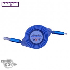 Câble lumineux enrouleur 1 mètre Micro USB - Bleu