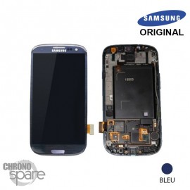 Ecran LCD + Vitre Tactile + Chassis pour Samsung Galaxy S3 bleu i9305 (officiel)