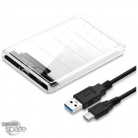  Boitier externe disque dur 2.5 pouces (9,5mm) SATA Type C USB 3.0 Transparent