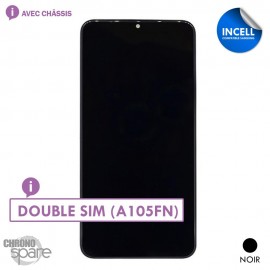 Ecran LCD + Vitre Tactile + châssis noir compatible Samsung Galaxy A10 (A105FN) double SIM double (INCELL)