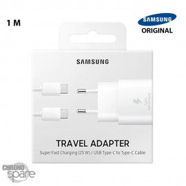 Chargeur secteur USB-C + câble 1m Samsung FAST CHARGE original USB-C / USB-C 25W - Blanc Avec boîte