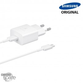 Chargeur secteur USB-C + câble 1m Samsung FAST CHARGE original USB-C 15W - Blanc Avec boîte