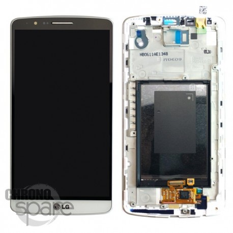 Ecran LCD + vitre tactile + châssis LG G3 D855 Blanc (Compatible AAA)