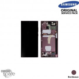Ecran OLED + Vitre Tactile + châssis Bordeaux Samsung Galaxy S22 Ultra S908B (officiel) Sans Batterie 
