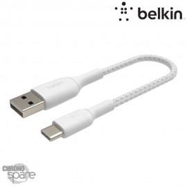 Câble à gaine tressée USB-A vers USB-C (12W) 15cm - Blanc (Officiel) BELKIN