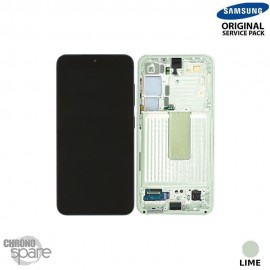 Ecran Oled + Vitre Tactile + châssis Lime/bleu Samsung Galaxy S23 S911B (officiel) Sans Batterie