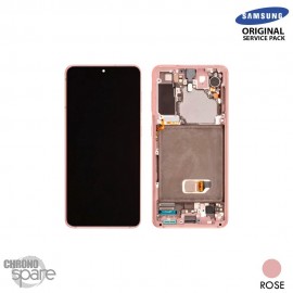 Ecran OLED + Vitre Tactile + châssis Rose Samsung Galaxy S21 G991B (officiel) Sans Batterie