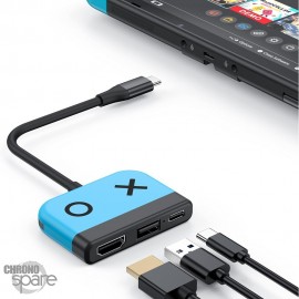 Commutateur de charge bleu pour Nintendo Switch Oled (TV portable avec HDMI, port USB 3.0, USB C)
