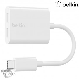 Adaptateur USB-C audio + recharge RockStar Blanc (Officiel) Belkin 